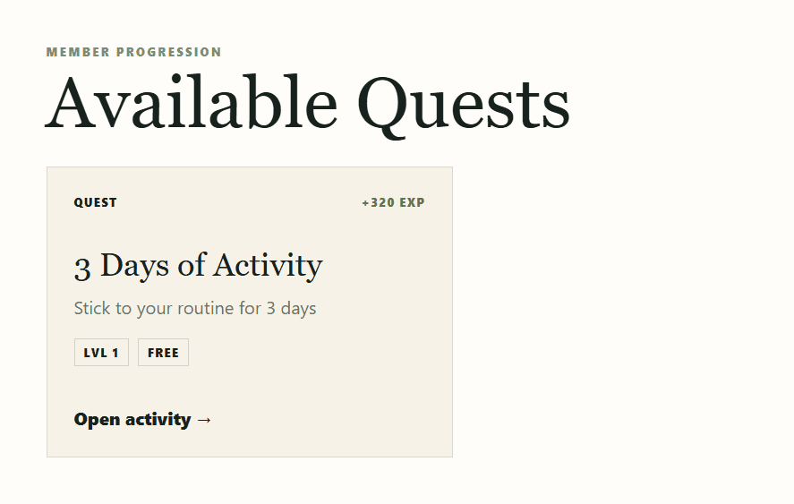 Available Foundational Health Club quest